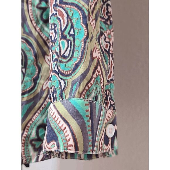 💚 CRAIG TAYLOR Women's Silk Button-down Paisley Print Green Shirt Blouse XS - Picture 14 of 16